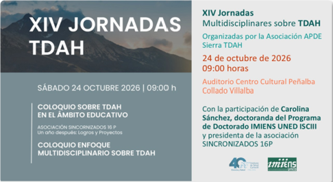 Anuncio del IMIENS de las XIV Jornadas Multidisciplinares sobre TDAH en Collado Villalba, 24 de octubre de 2026